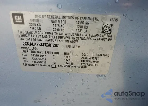 2015 Chevrolet Equinox Ls from USA, damaged, VIN 2GNALAEK6F6307207